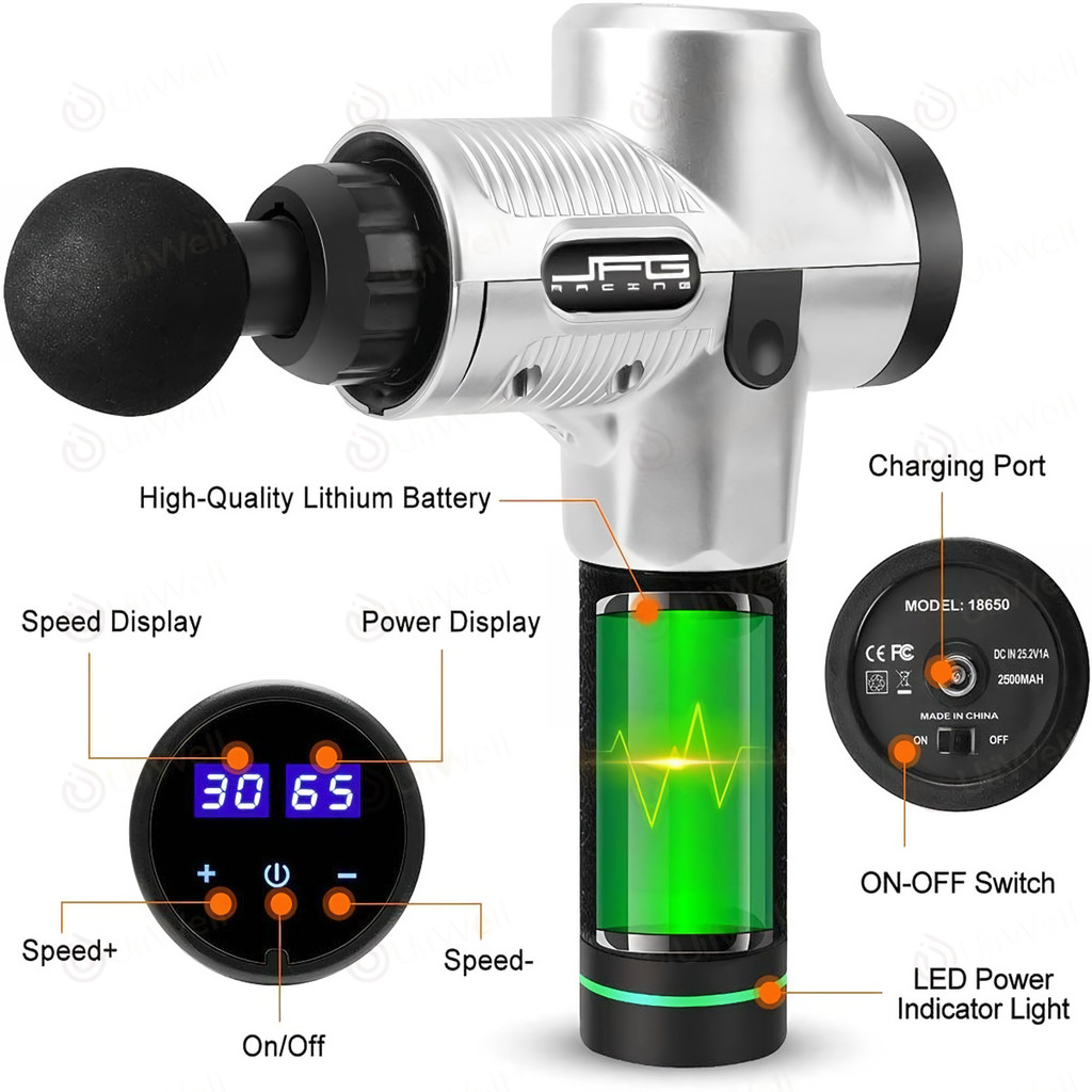 HAN RIVER Alat pijat MASSAGE GUN DEEP TISSUE MUSCLE MASSAGER GUN HITAM