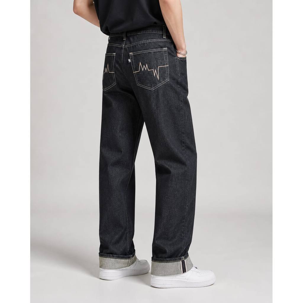 CELANA DENIM SELVEDGE UKURAN TANGGUNG (24-26) SAMPAI DEWASA (27-40) ACCENT 14 OZ BLACK INDIGO BAHAN 