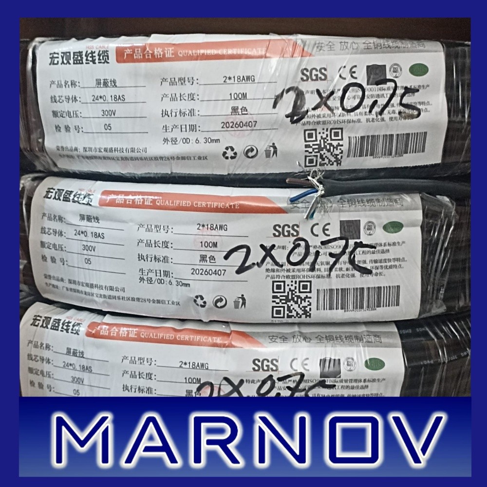 1roll @100m RVVP 2X0.75mm2 Shielded 2 Core Screen Cable Kabel 0.75mm Signal 2*0.75mm2