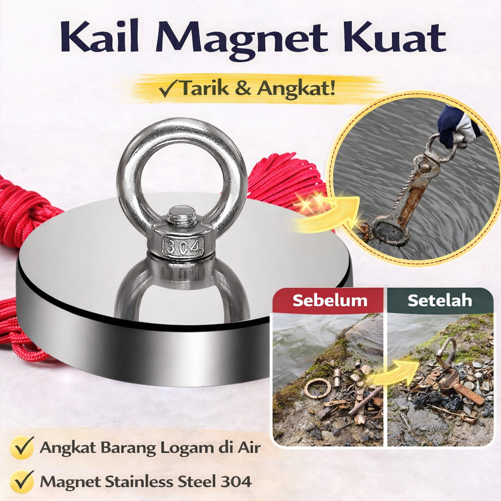 [Daya Tarik Hingga 200KG/Tahan Air]/Magnet Neodymium Super Kuat/Magnet Pancing Benda Logam/Magnet Pe