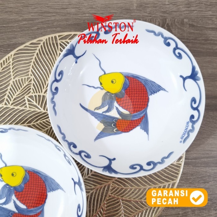 WINSTON 1pcs Piring Kue Keramik 9in Ikan Lontar Red | Piring Buah 23cm