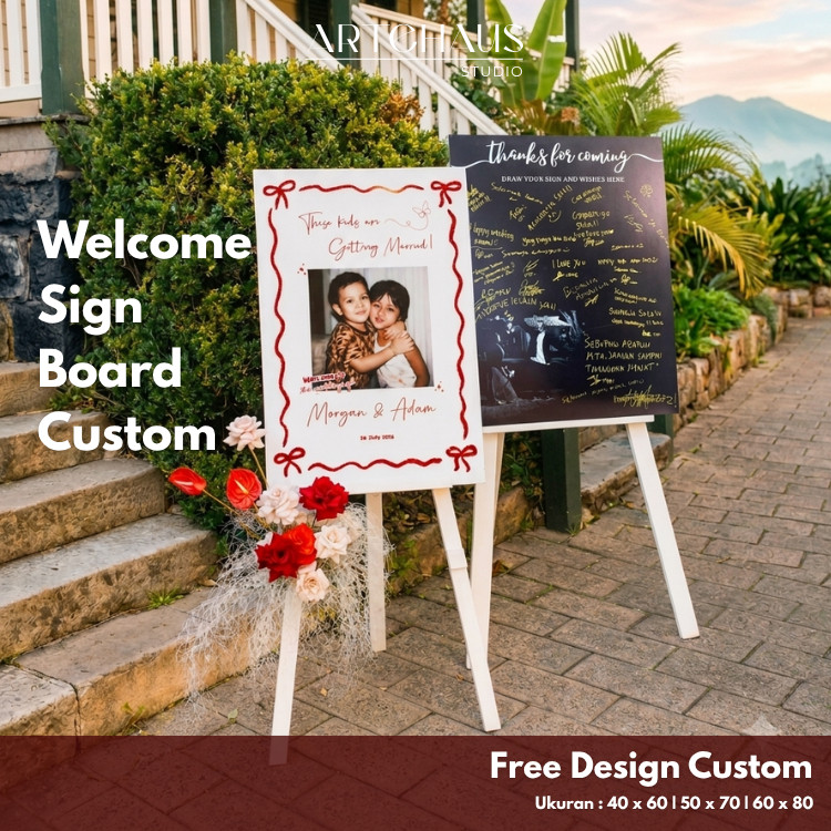 WELCOME SIGN WEDDING BOARD, FOTO DESAIN CUSTOM BEBAS | CETAK FOTO PREWEDDING | WEDDING SIGN MDF CUST