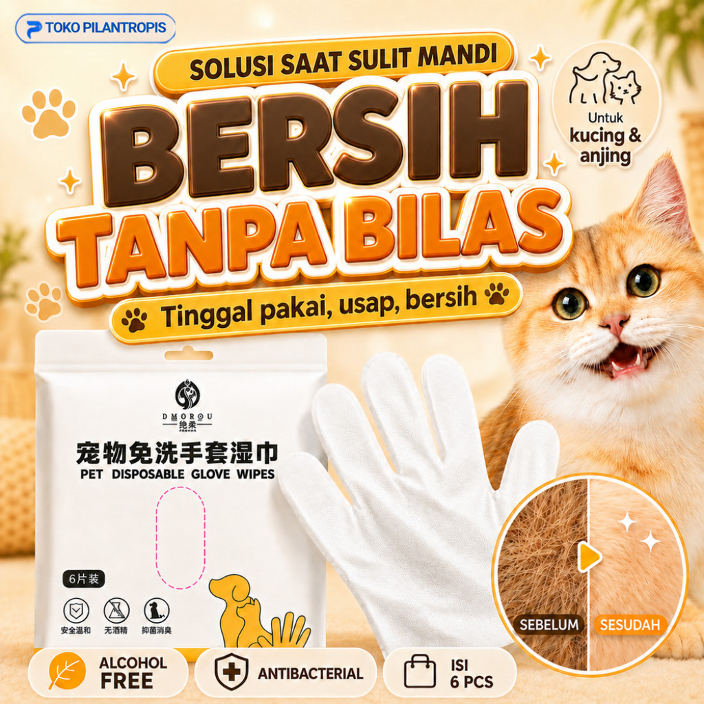 Tisu Basah Kucing Anjing Buat Mandi Pet Gloves Wipes Tissue Tissu Basah Kucing Anjing Untuk Mandi