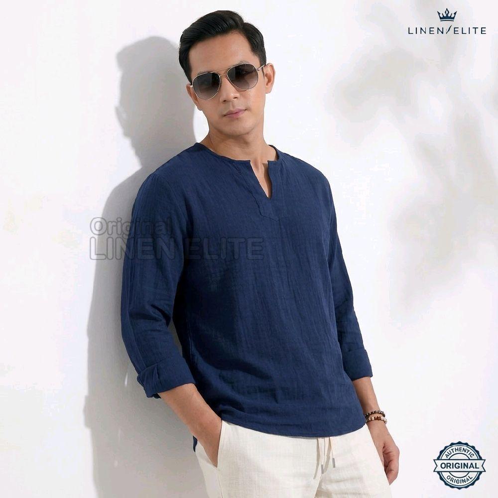 LINEN.ELITE Atasan Baju Linen Pria Dewasa Santai Atasan Baju Koko Linen Pria Baju Casual Pria Bahan 
