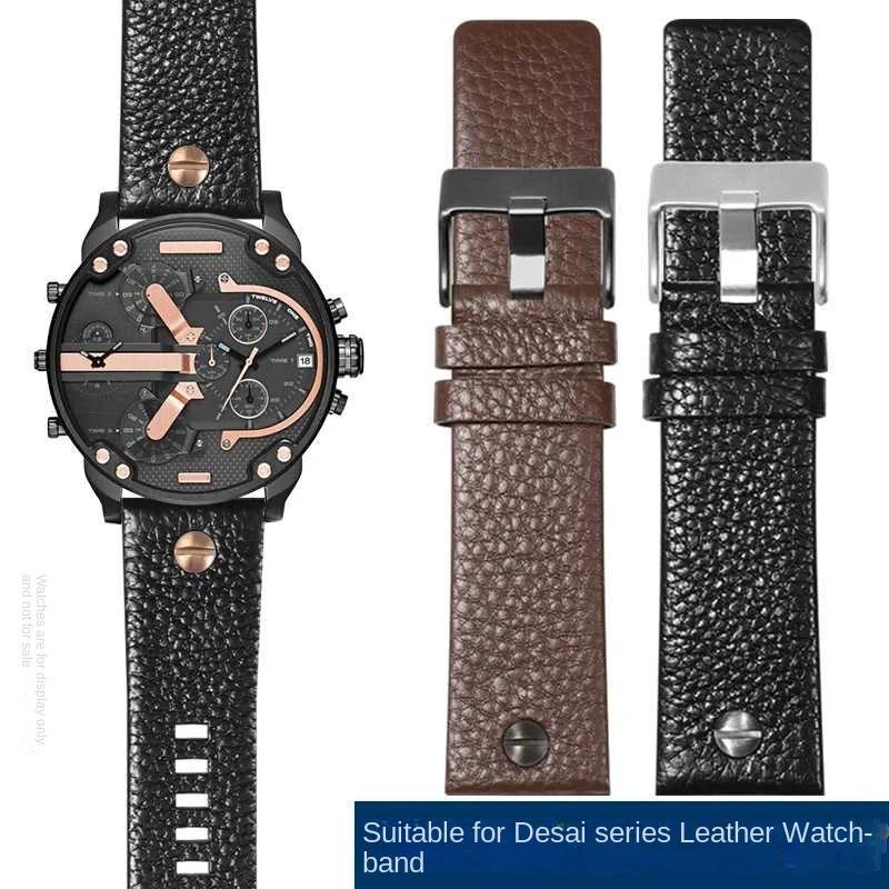 For esel DZ7257 DZ4323 DZ7348 DZ7313 DZ7312 DZ7350 Genuine leather watch strap men large al riveted 