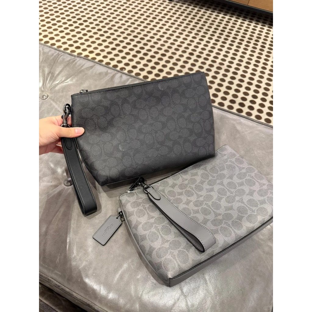 COACH Pouch In Signature Canvas Wrist Bag Men's Clutch Bag Mencengkeram