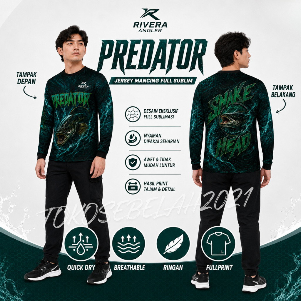 KAOS JERSEY MANCING PREDATOR TOMAN GREEN TANGAN PANJANG BAHAN DRYFIT PREMIUM