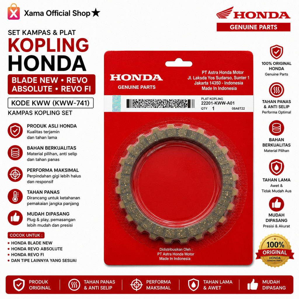 Set Kampas & Plat Kopling Honda Blade New Revo Absolute Revo FI KWW KWW-741