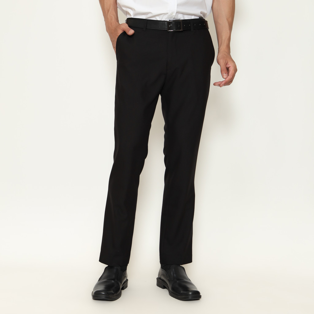 LAWELL KYLE Celana Formal Pria Slim Fit Black Navy Polyester Premium Celana Kerja Kantor