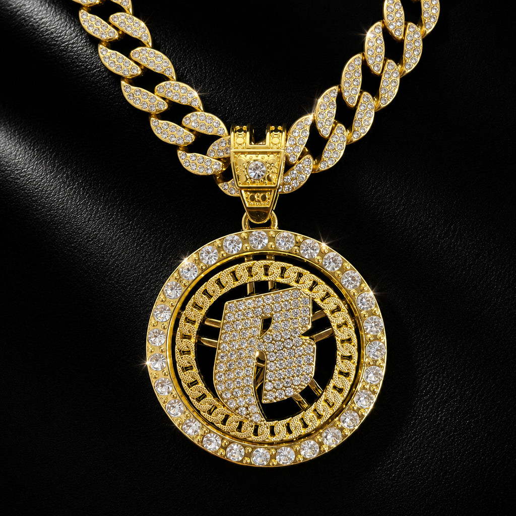 Kalung liontin huruf B berputar