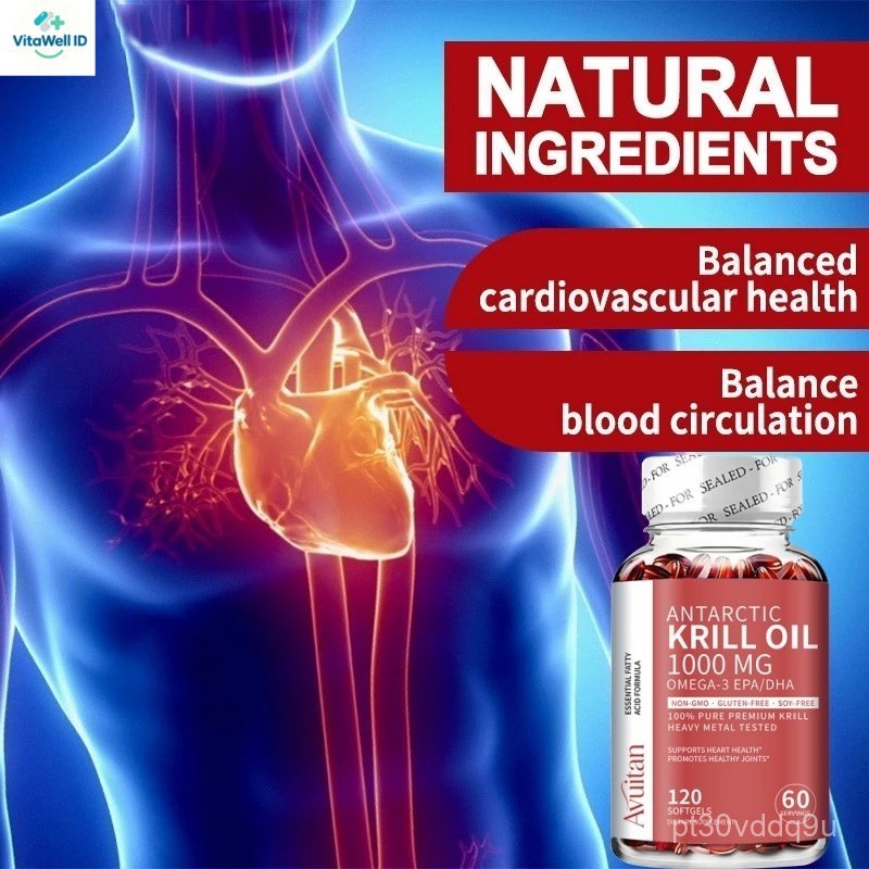 VitaWell ID Avitan Minyak Krill Antartika 1000mg Omega 3 EPA DHA 120 Softgel Suplemen Makanan
