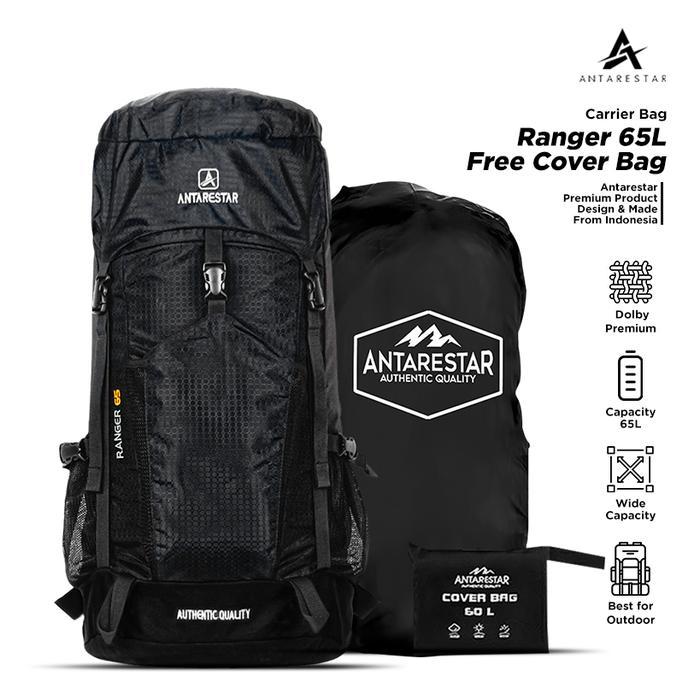 ANTARESTAR Official Backpack Travel Hitam Tas Ransel Carrier 65L Ranger Antarestar | TCR - Hitam + R