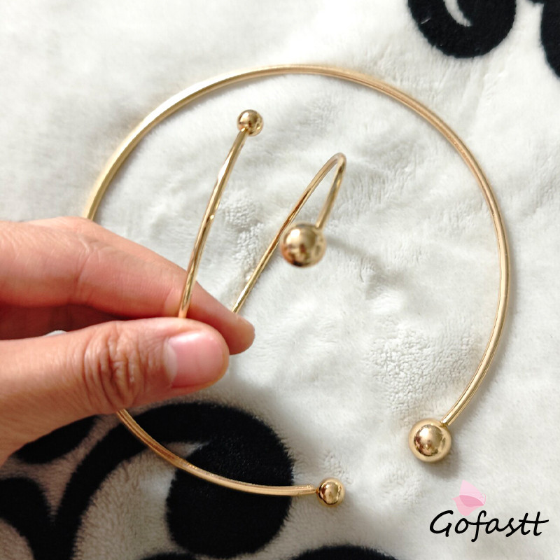 COD Wanita Bola Logam Set Perhiasan Kalung Choker Terbuka Gelang Terbuka Mode Pernyataan Minimalis S