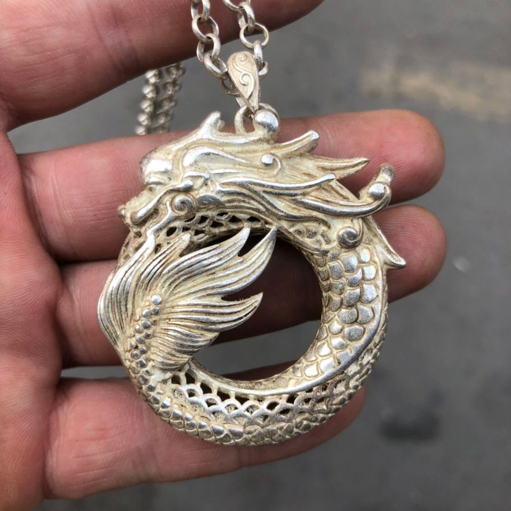 Liontin Perak Pria Keran Antik dengan Kalung Rantai Liontin Pria dan Wanita