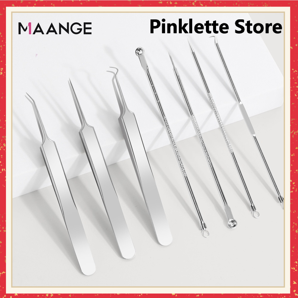 MAANGE 7 Pc/Set Alat Facial Pencabut Komedo & Jerawat Komedo Jerawat Penghilang Jerawat Pinse Sil