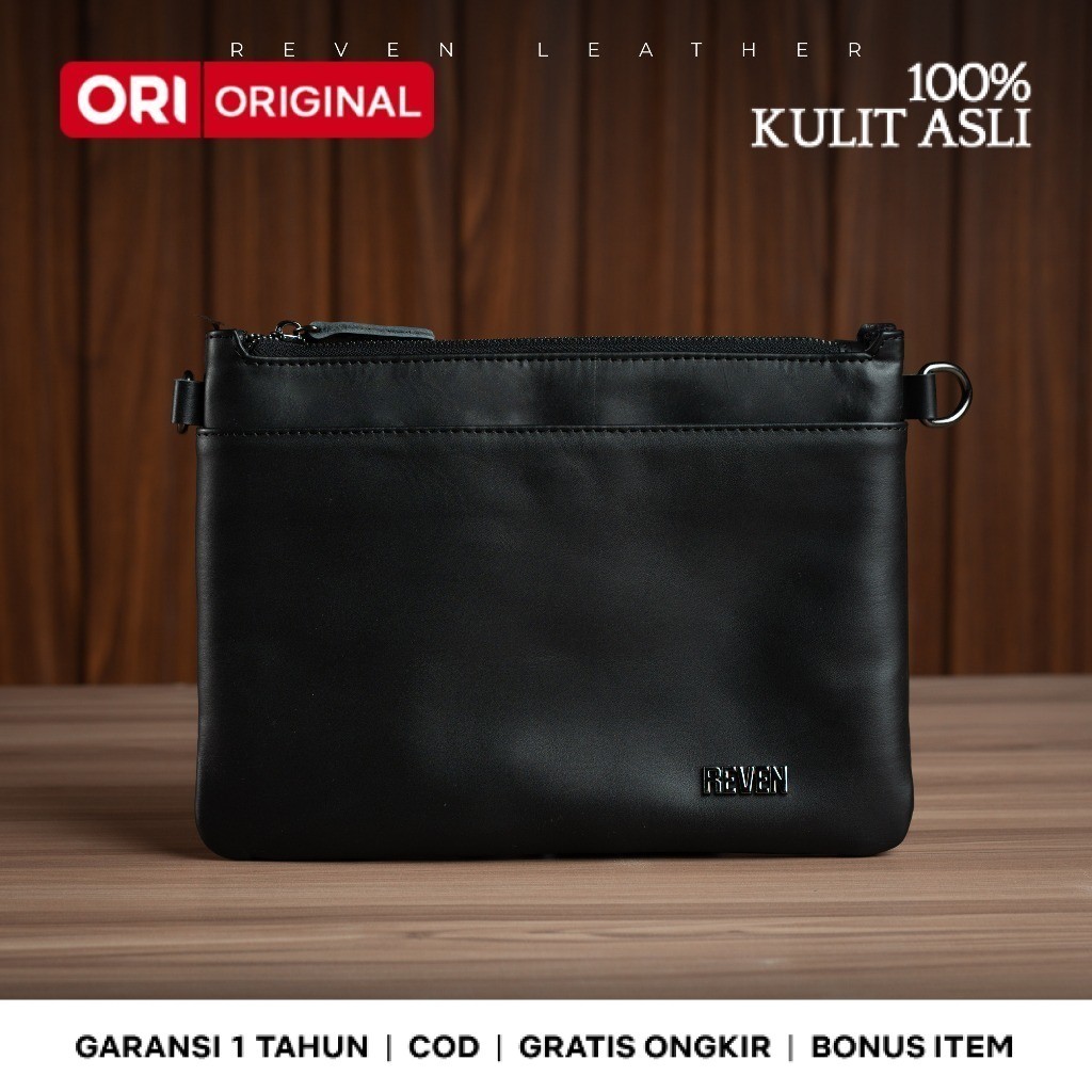 REVEN ADAM Leather Handbag Clutch Pria Kulit Sapi Asli Tas Selempang Cowok Keren ORIGINAL