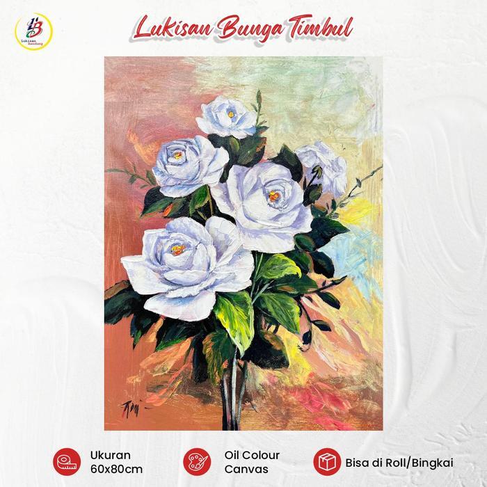 Lukisan Bandung Lukisan Bunga Impasto 60x80cm Lukisan Kanvas Dinding Dekorasi Handmade Elegan - 3, R