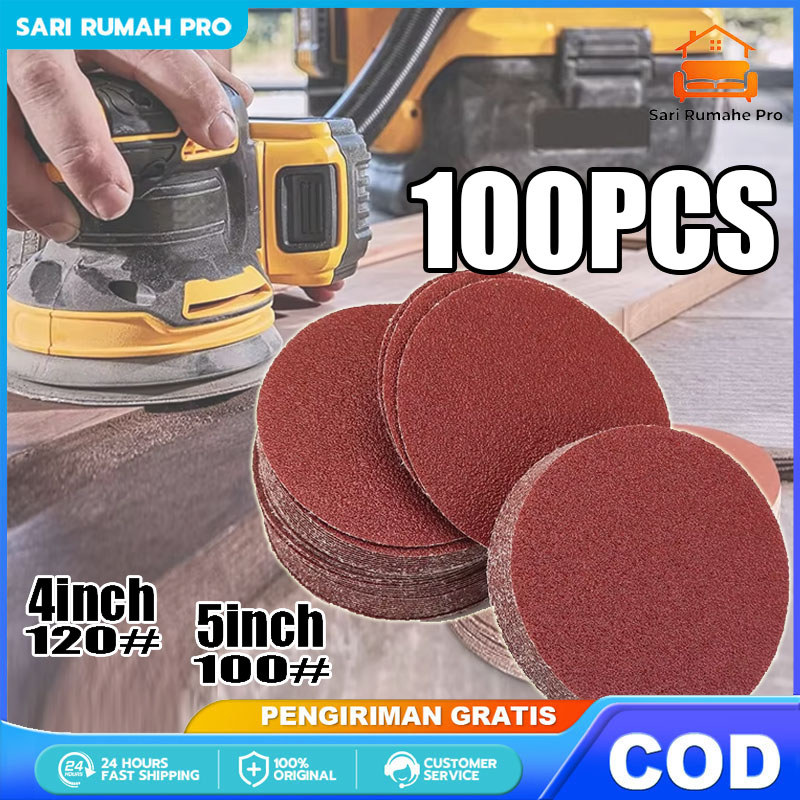 100 lembar  Amplas Bulat Velcro 4" Inch / 5" Inch Grid 40 60 80 100 120 150 180 220 240 320 400