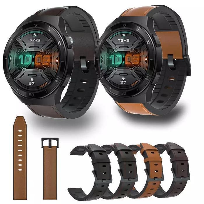 STRAP WATCH TALI JAM LEATHER RUBBER KULIT HUAWEI GT2E / GT 2E 46MM - BROWN