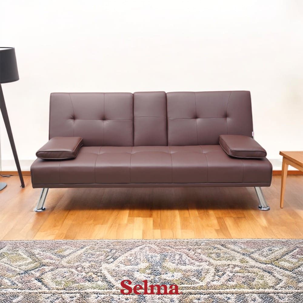 Selma Geni Sofa Bed Kulit Dengan Console A5 - Cokelat Sofa Lipat Tempat Tidur Lipat Sofa Minimalis S