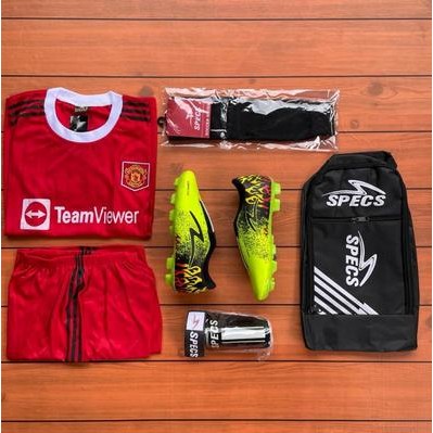 PROMO  Paket Lengkap Set Sepatu Bola Anak Baju Jersey Tas Deker Kaos Kaki - Hijau Hitam MU, 33