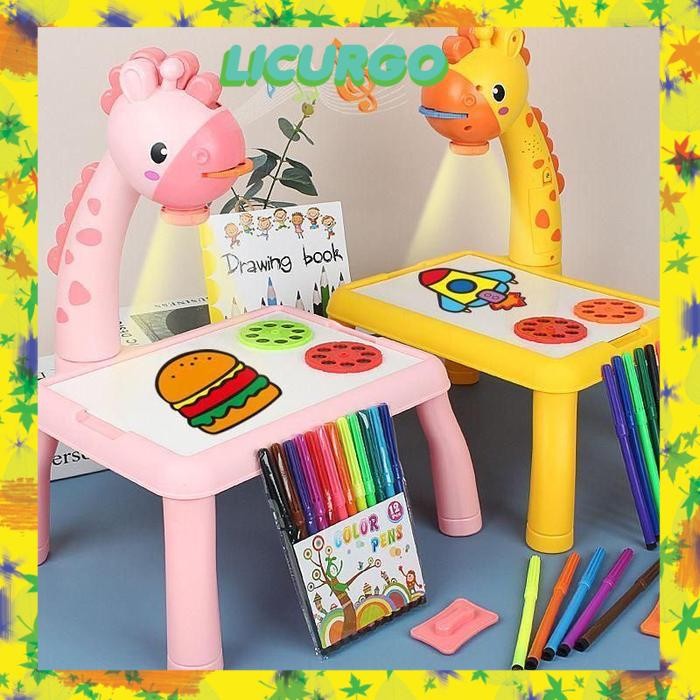 Meja Proyektor Projector Anak Mainan Edukasi Meja Belajar Gambar Anak - Pryektor Pink