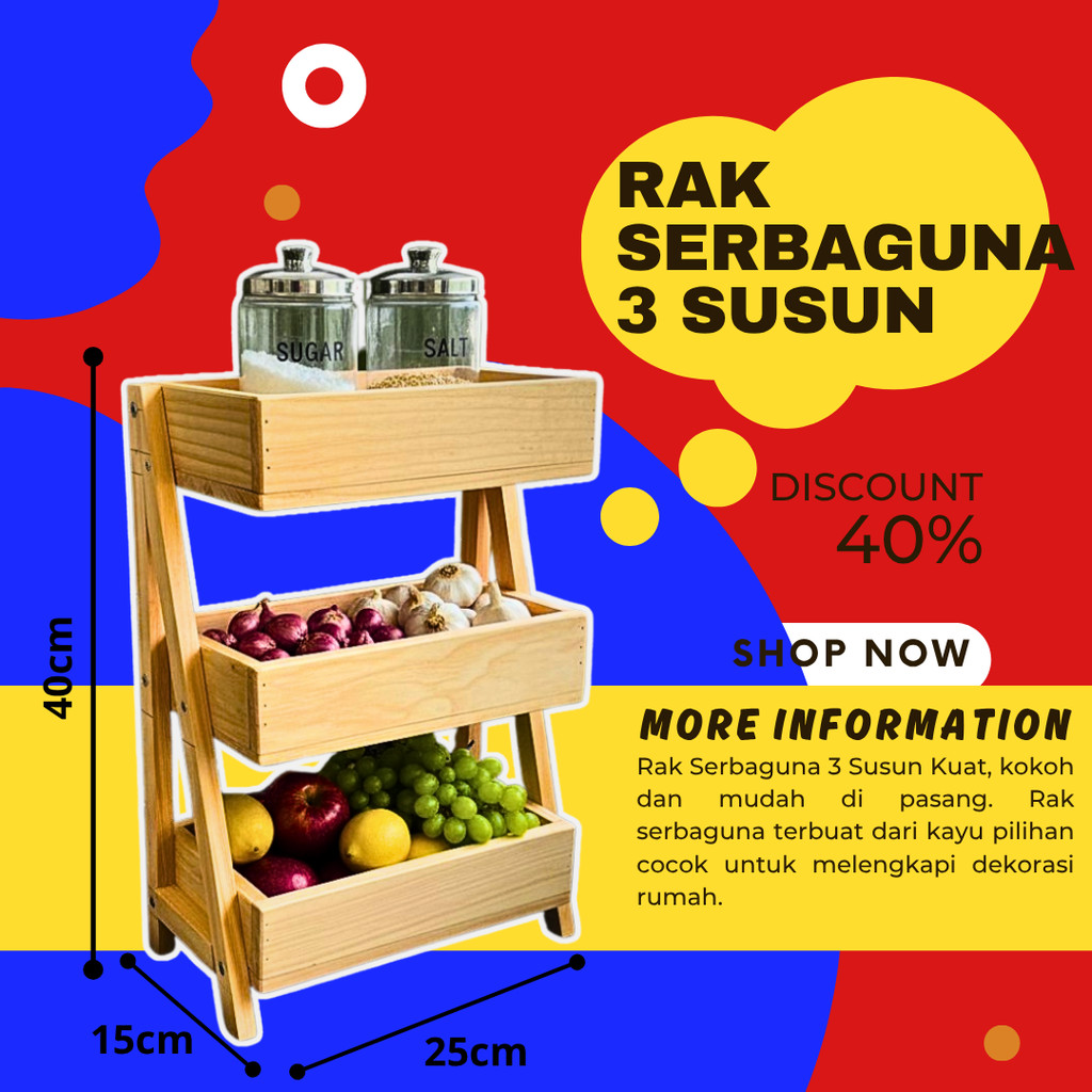 Rak bumbu dapur | rak serbaguna | rak portable | rak susun | rak susun 3 | rak kayu | rak estetik | 