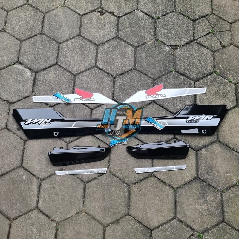 Paket Cover Body Set Win100 Depan Belakang Honda Win 100 Plus Striping Variasi Warna Abu Abu Grey Fu