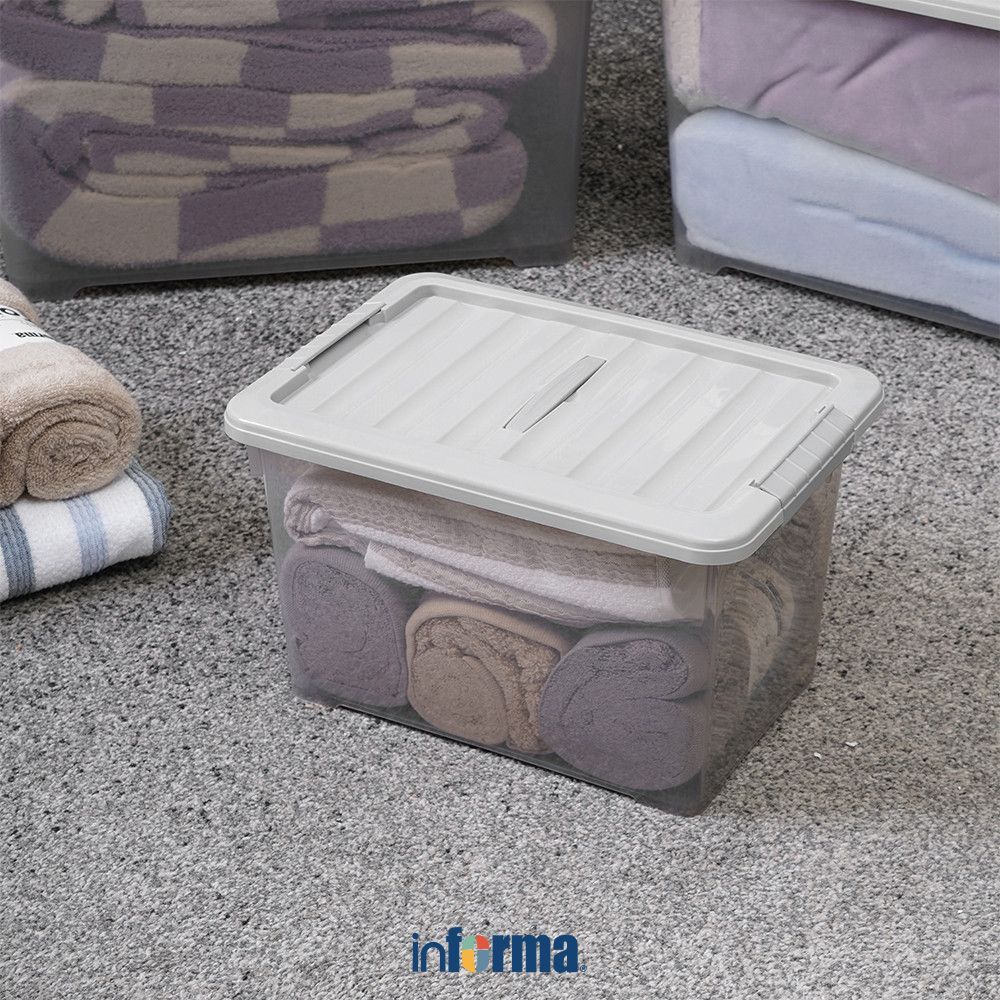 Informa 32x22.5x20 cm Kotak Penyimpanan Dengan Tutup - Abu-Abu Kotak Serbaguna Wadah Simpan Storage 