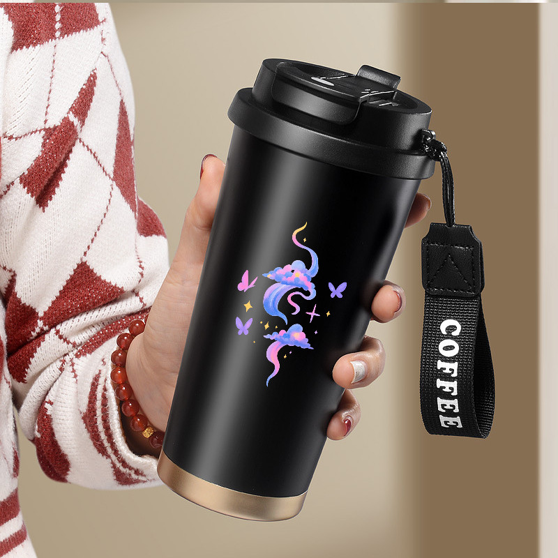 500ML Lily of the Valley Water Cup Dreamy Watercolor Style Print with Floating Clouds Butterflies an