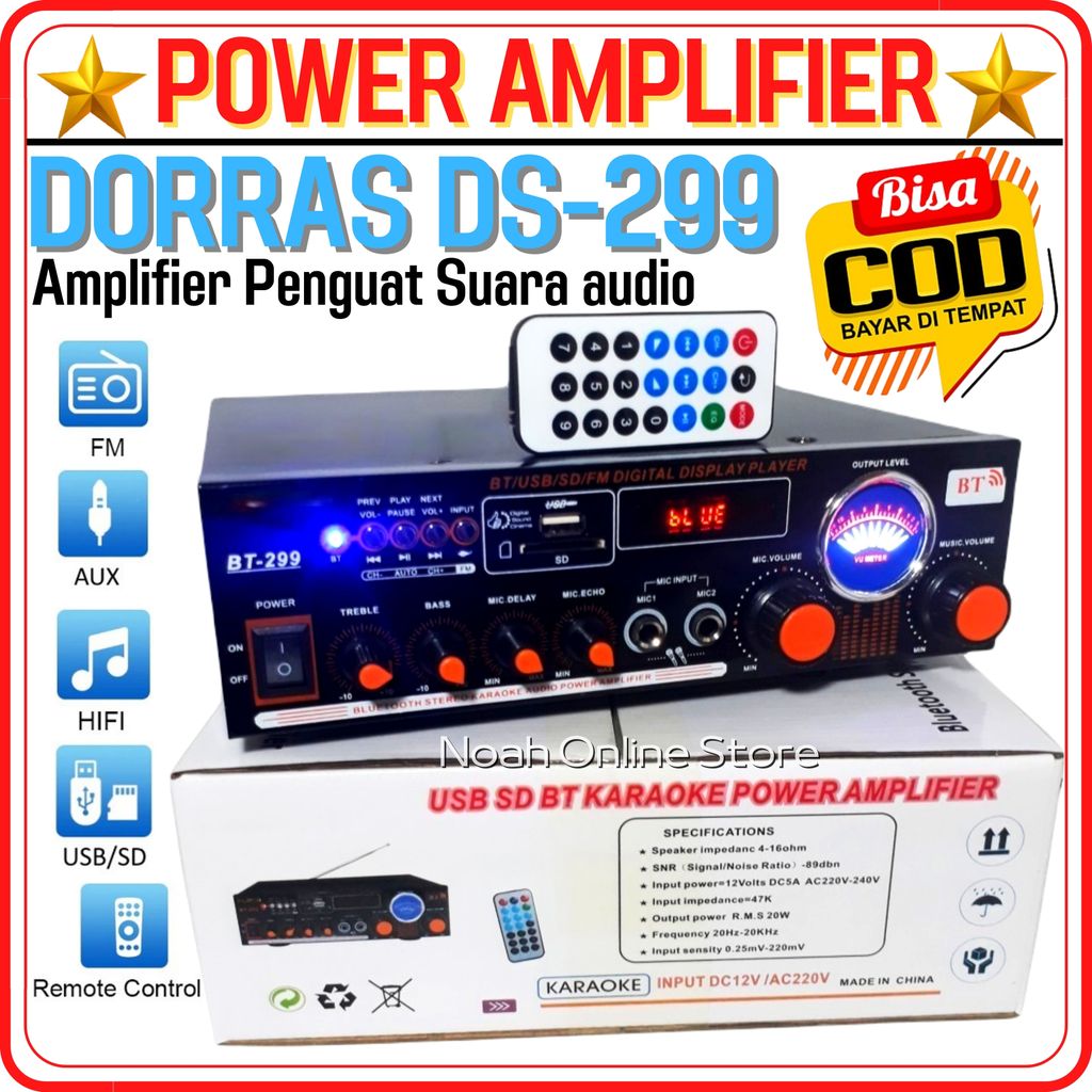 FLECO POWER AMPLIFIER WIRELESS BLUETOOH DORRAS DS 299 - POWER AMPLIFIER BLUETOOTH DORRAS DS-299 POWE