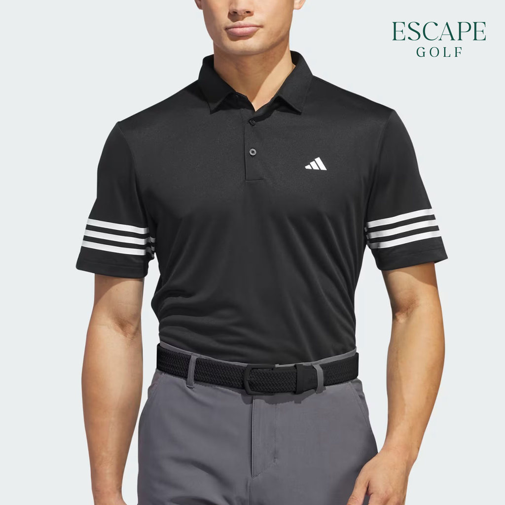 Kaos Polo Pria Olahraga Golf | Adidas Golf 3 Stripes Men’s Golf Polo Shirts - Black