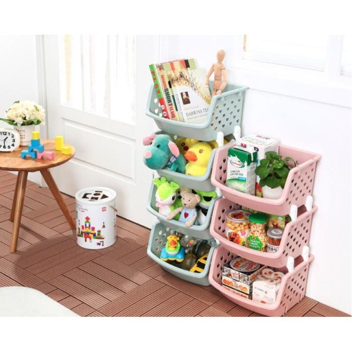 (PG) keranjang buah 4susun warna pastel / Rak Keranjang Buah | Rak Plastik Multifungsi 4 tingkat | R