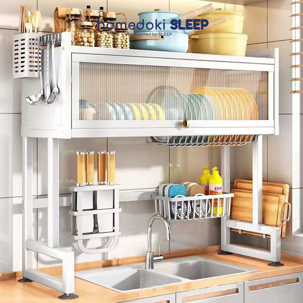 Homedoki Rak Piring Wastafel Stainless/Rak Piring Tertutup/Rak Piring Minimalis/Rak Piring Stainless