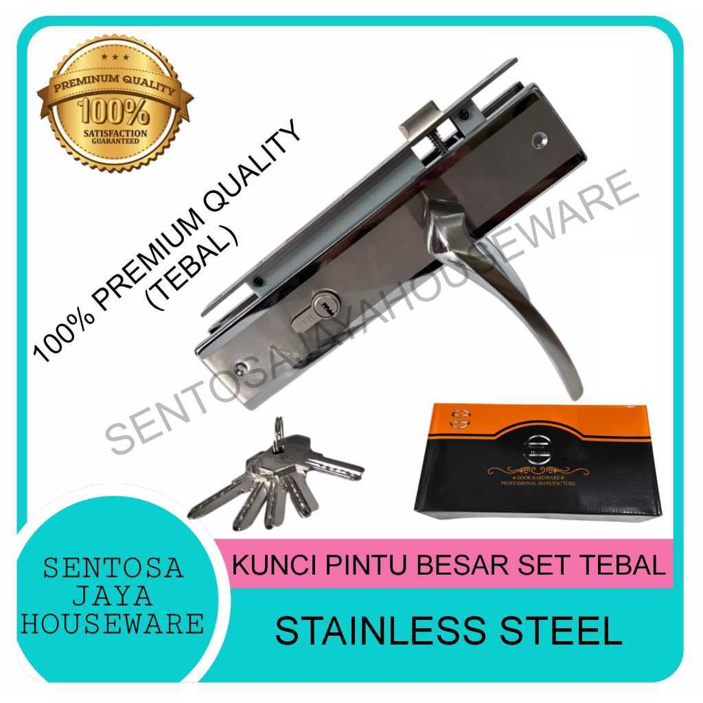 KUNCI PINTU BESAR SET 25CM STAINLESS TEBAL PREMIUM QUALITY / HANDLE PINTU BESAR SET STAINLESS TEBAL