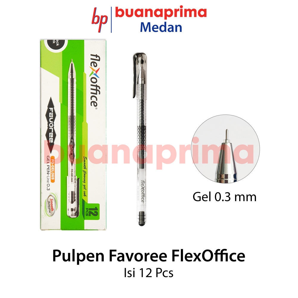 Pulpen Gel Favoree Flexoffice 0.3 mm 1 Box isi 12 pcs Hitam Pen Cair
