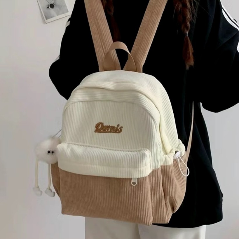 Tas Ransel Corduroy Wanita Multifungsi Korean Style Backpack Korduroi Perempuan Tas Rangsel Sekolah 