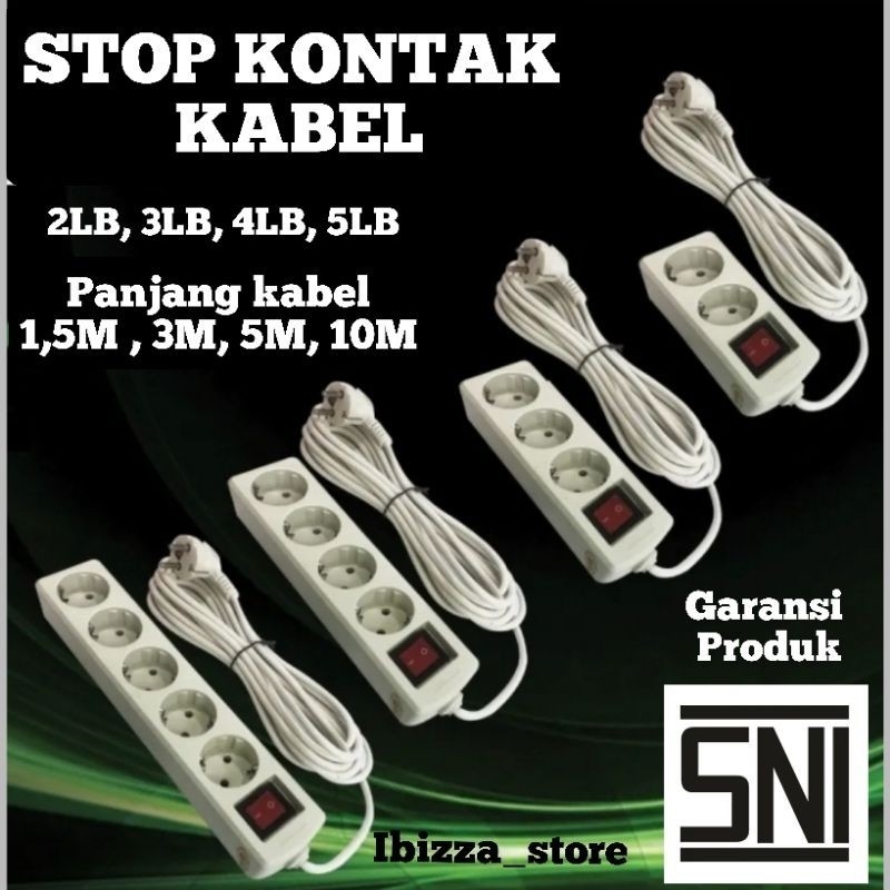 Stop Kontak Terminal Colokan Listrik 2 3 4 5 Lubang Panjang Kabel 1,5 / 3 / 5 / 10 M Meter Kuningan 