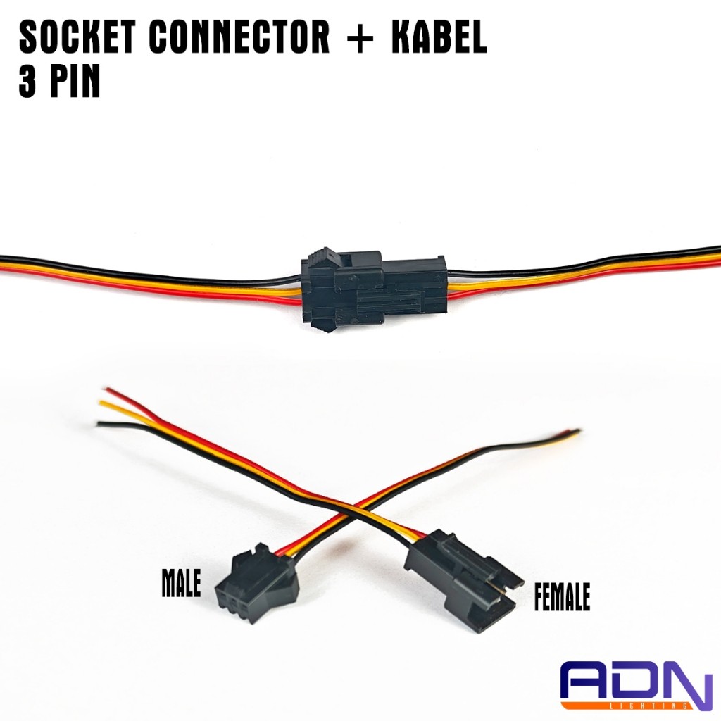 ADN Kabel Buntung Konektor JST 3 Pin Male Female Soket LED Strip Socket 3P Connector Lampu LED