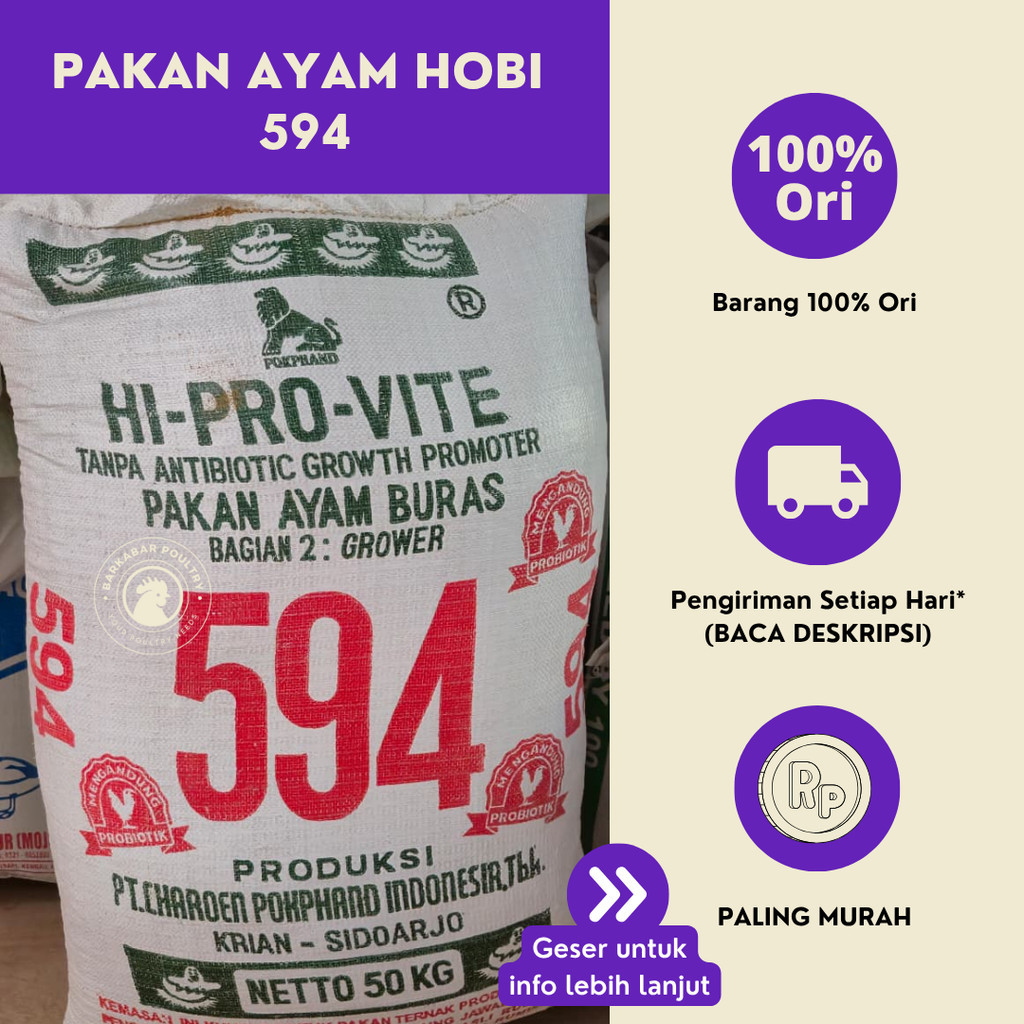 (1 KARUNG 50 Kg GROSIR 25 Kg) Pakan Ayam Bangkok Jantan Hi Provite 594 ( Usia diatas 2 bulan)