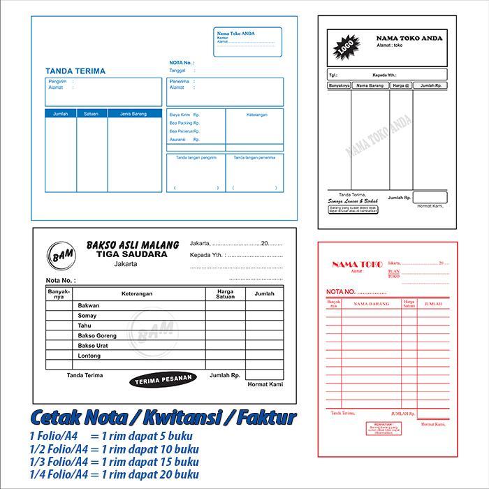 Nota/Kwitansi 2 Ply/2 Rangkap NCR Cetak 1 Warna - CETAK 1 WARNA, 1 PLY