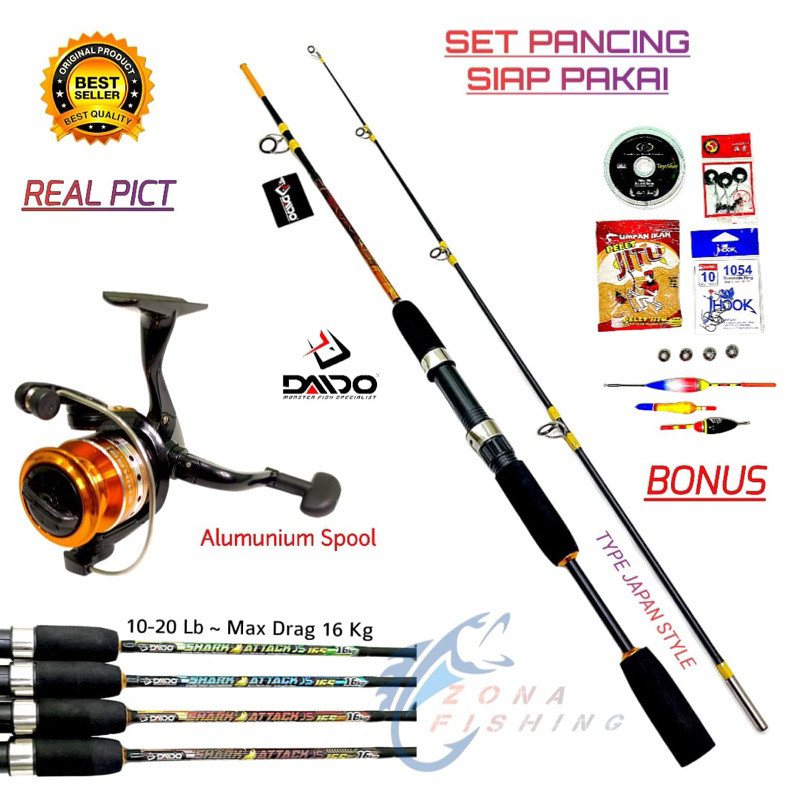 Set Pancing Joran Daido / Shikari JS 16kg 150 165 180 Cm Siap Pakai