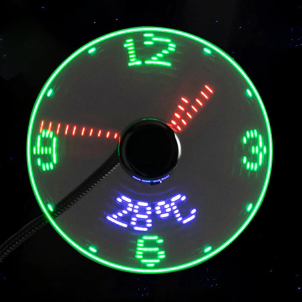 LED Clock Fan USB Powered Mini Cooling Flashing Fan Clock Fans Time Temperature splay Hand Mini USB 