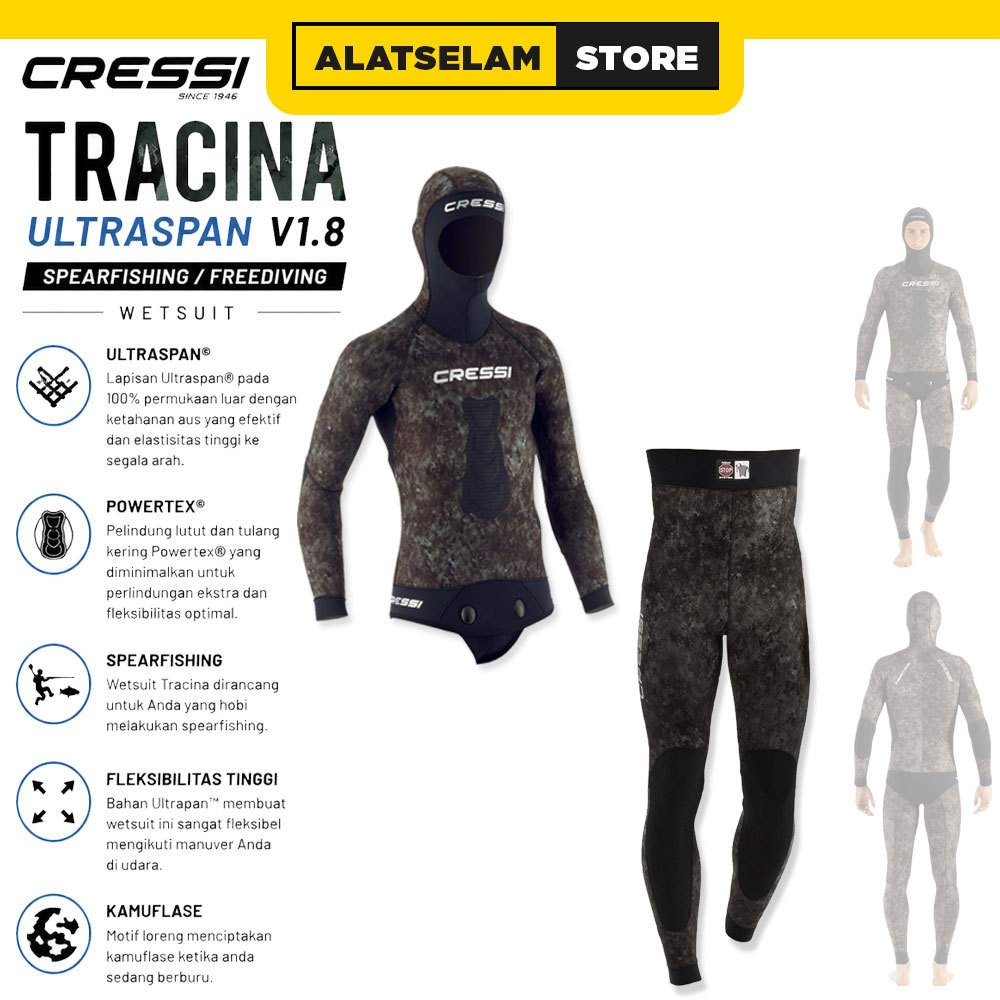 Wetsuit Cressi TRACINA Ultraspan V1.8 ( Spearfishing/Freediving) / Pakaian Selam / Baju Spearfishing