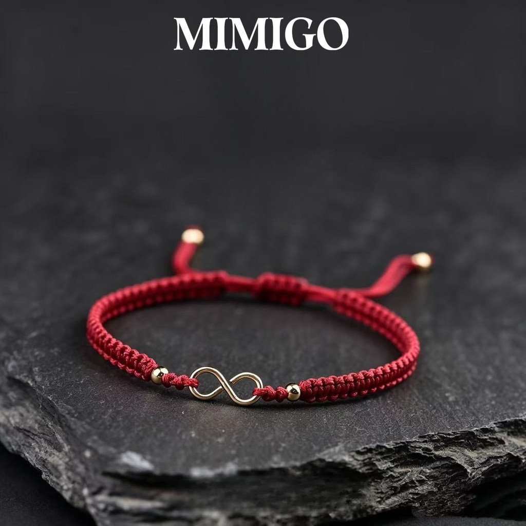 MIMIGO - Gelang Tali Merah Infinity Emas Adjustable Hadiah Pelajar Pria Wanita O533