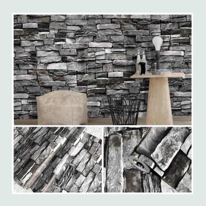Wallpaper Dinding Batu Alam 3d Hijau 45cm x 10m - batu alam hitam