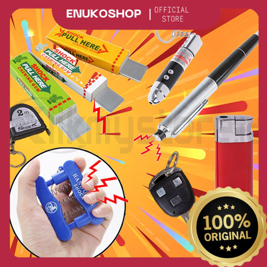 Prank Toys Electric Shock Mainan Kejut Listrik Pena Permen Karet Meteran Remote Kunci Mobil Korek Ap