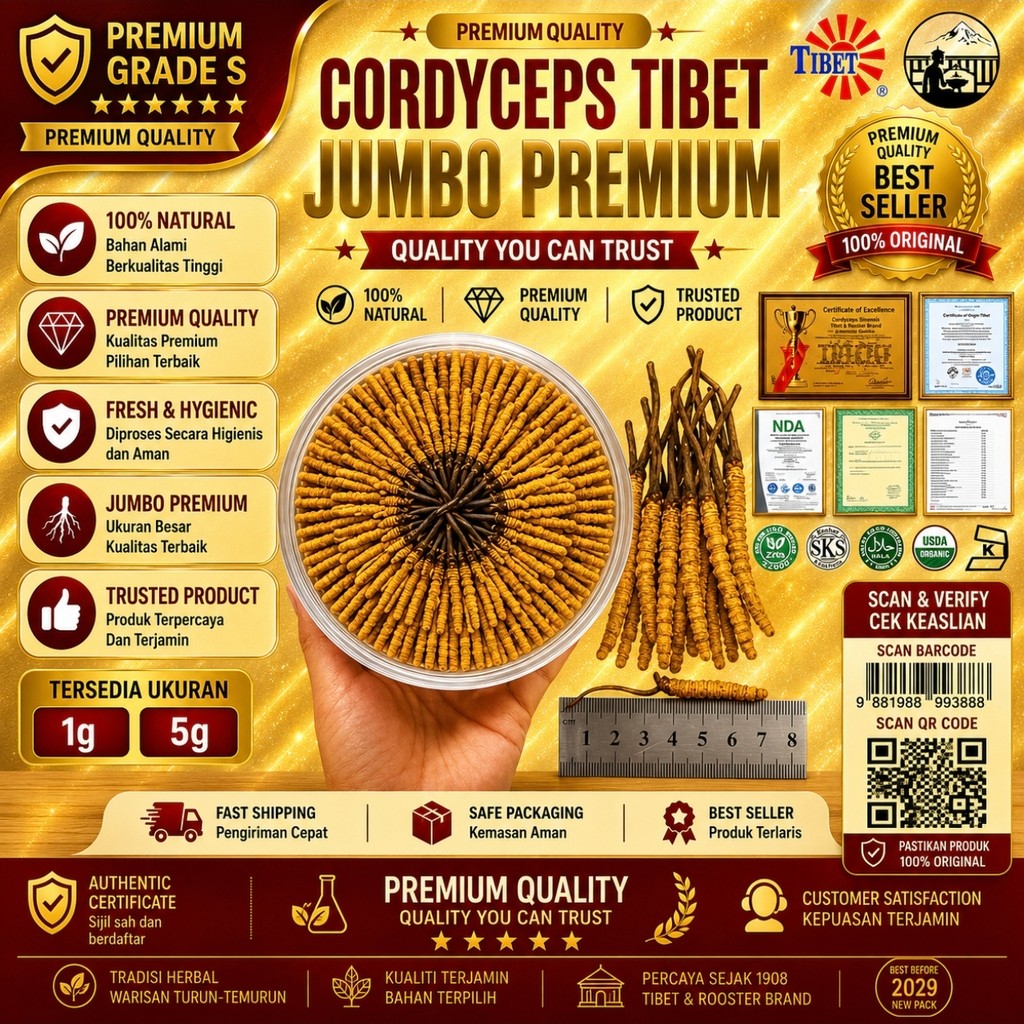 CORDYCEPS SINENSIS TIBET CORDYCEPS ROOSTER BRAND PREMIUM ORIGINAL IMPORT