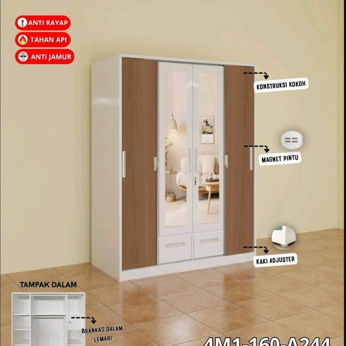 MEBEL MARTAPURA - LEMARI BESI 4 PINTU MODEL SLIDING | Furniture | Tahan Lama | Anti Rayap | Besi - a