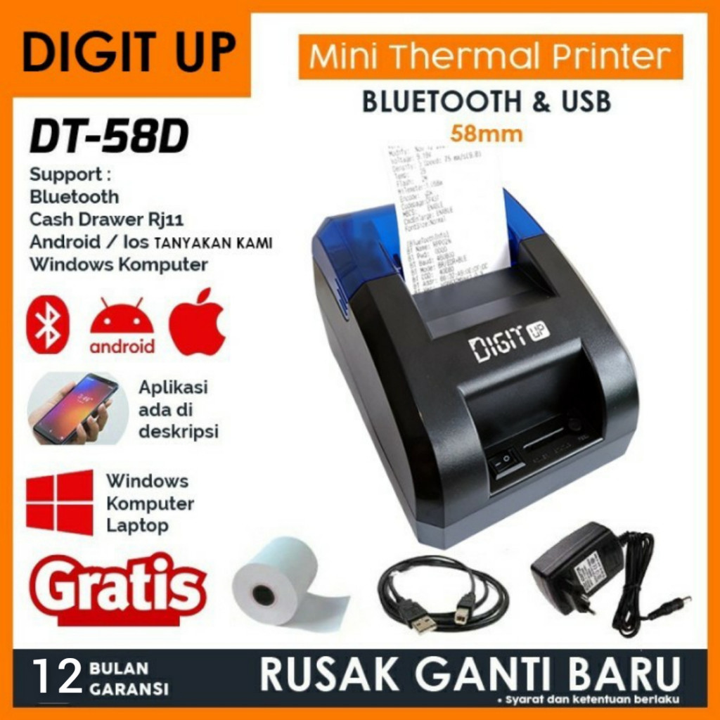 Thermal Printer 58D Digit-up 58D printer Bluetooth Themal Kasir Printer 58mm - BEKAS